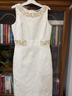 ANTONIO MELANI White Midi Dress with Gold Embellishment